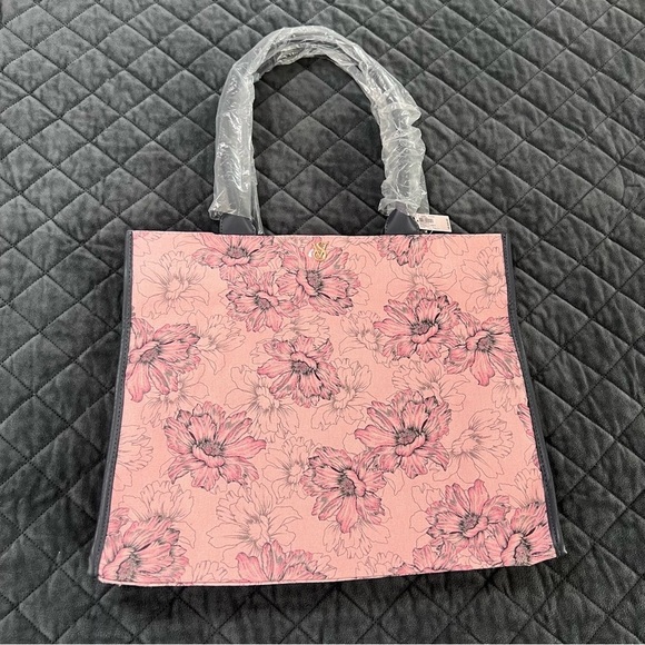 Victoria Secret Tote Bag Travel Pink Floral Square Books Storage Purse - Picture 1 of 10